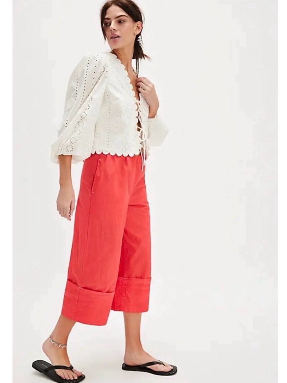 Free people Lula cuff pants 
Flame red